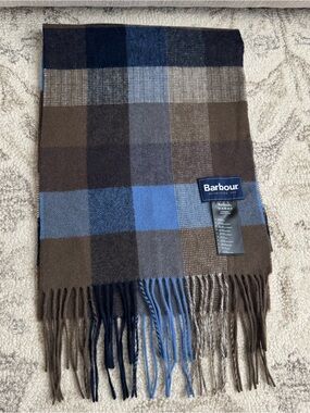 Men’s Barbour Bank 100% Wool Plaid Scarf From Scotland